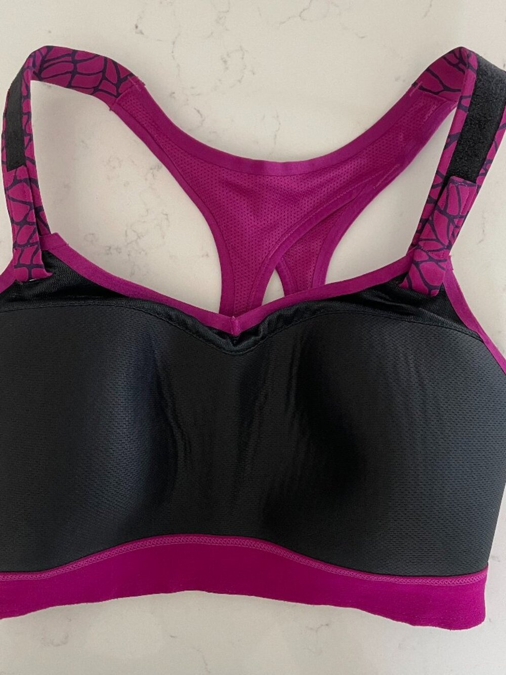 Moving Comfort Racerback V Neck Padded Cup Shelf Sports Bra Navy & Purple Sz XXS - Picture 5 of 8